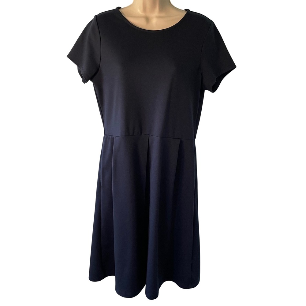 Lands' End Women's Ponte Dress Size 12 Blue Short Sleeve Pleated Pockets‎ Casual